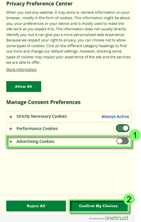 Do not sell, do not share information by selecting Cookie Settings, turn off advertising cookies, and confirm choices