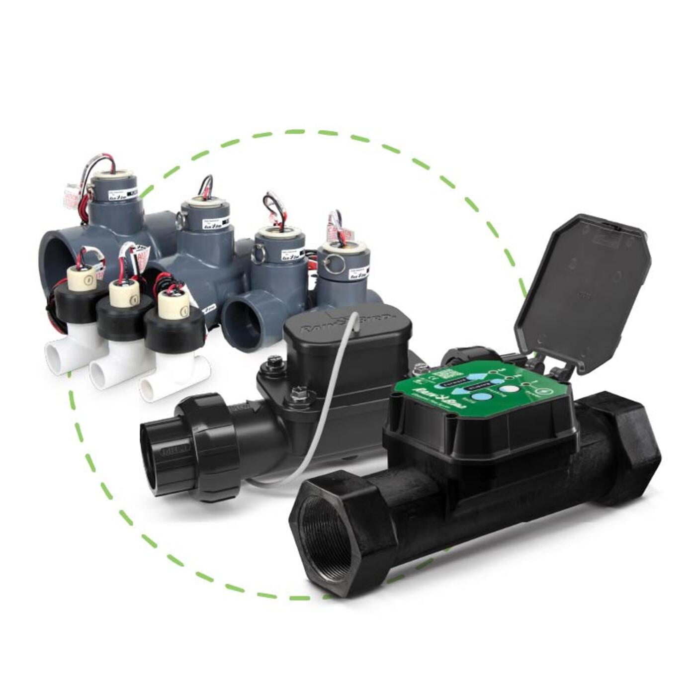 Product grouping of three Rain Bird flow sensors